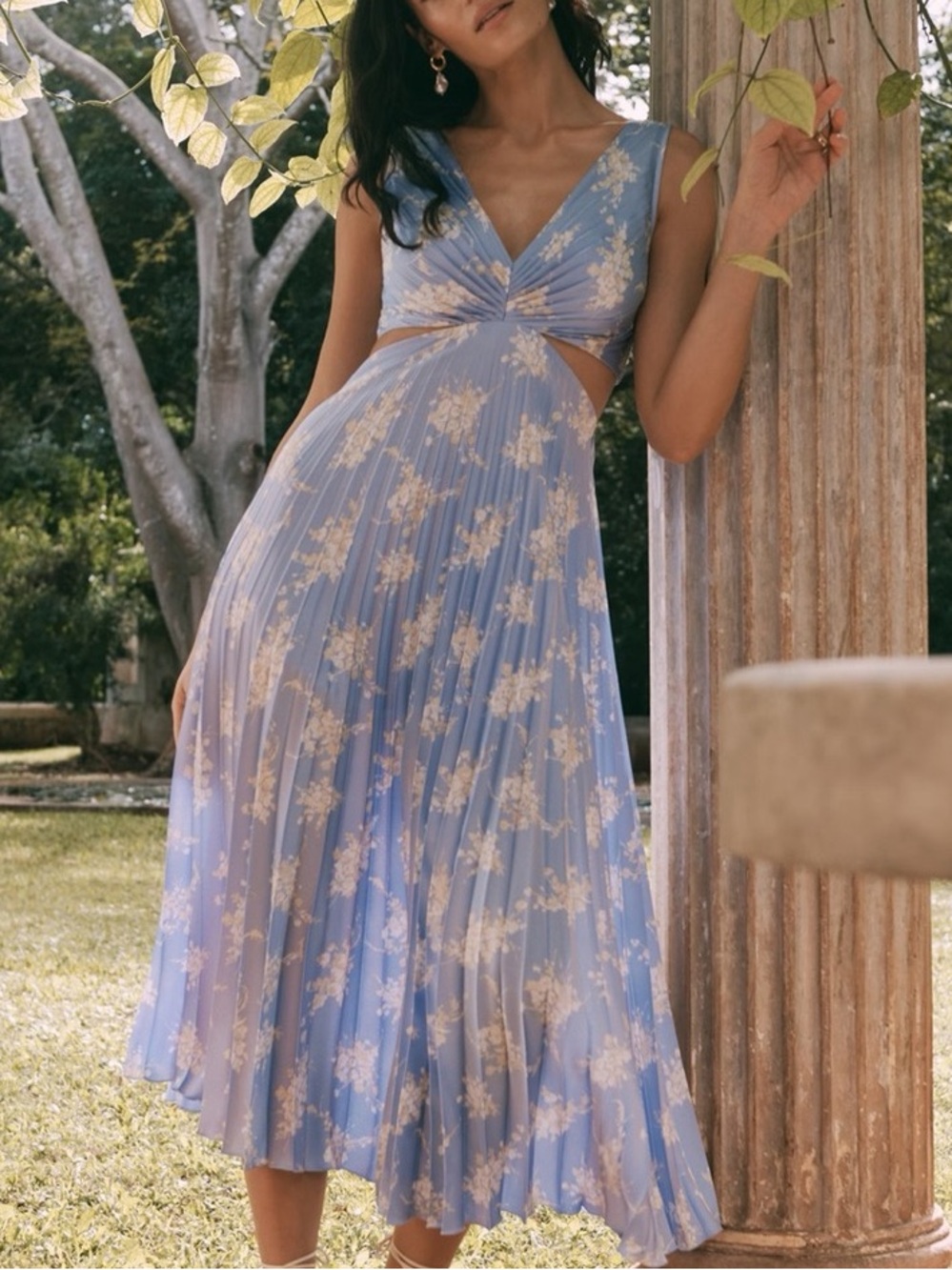 Abercrombie A&F Giselle Pleated Blue Cutout Dress XSP